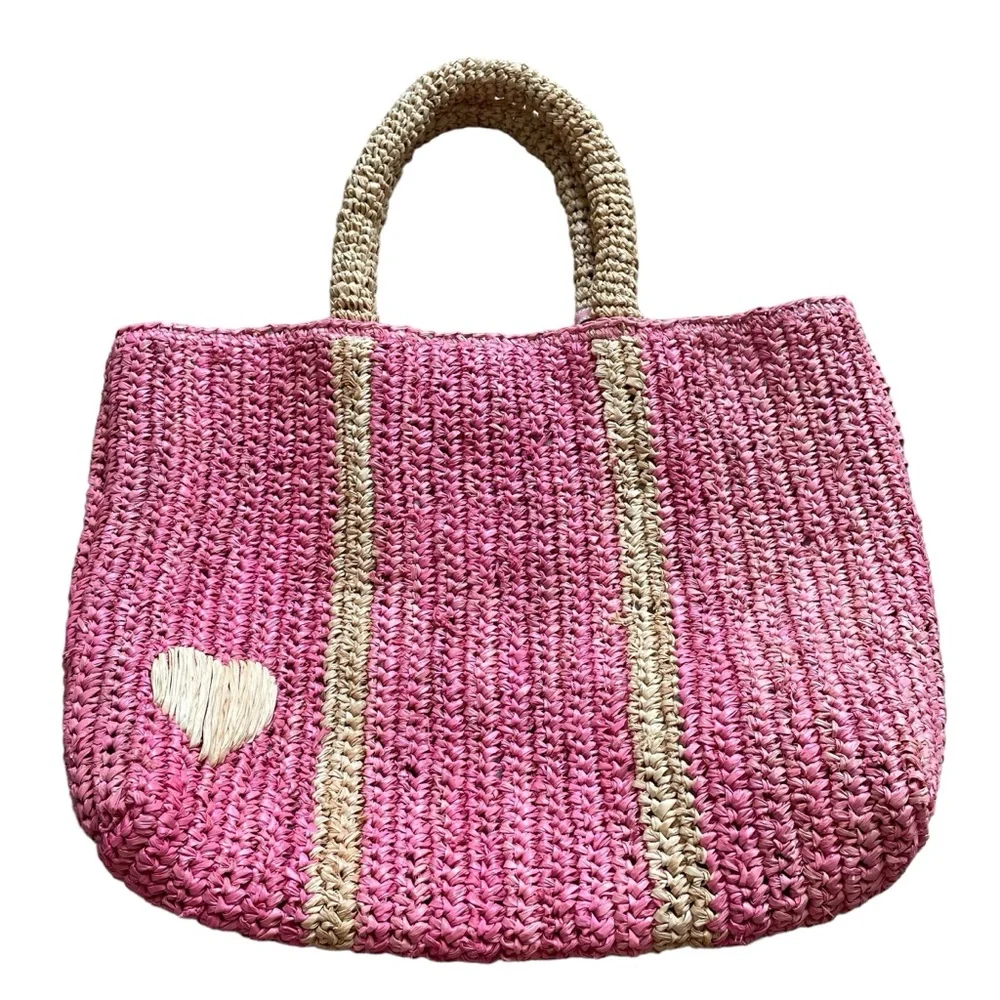 BTB Los Angeles Heart Woven Paper Tote Bag Vacation Coastal Beach Travel